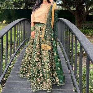 Green Lehengha with gold embroidery